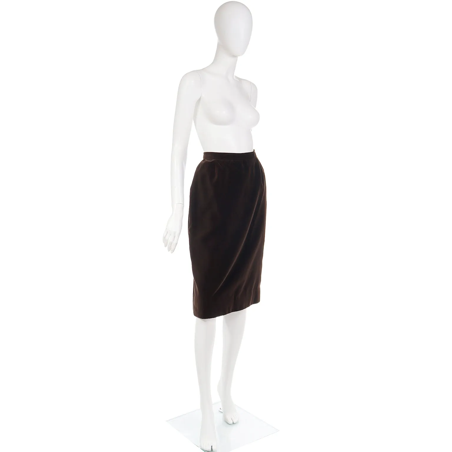 1980s YSL Brown Velvet Yves Saint Laurent Slim Skirt