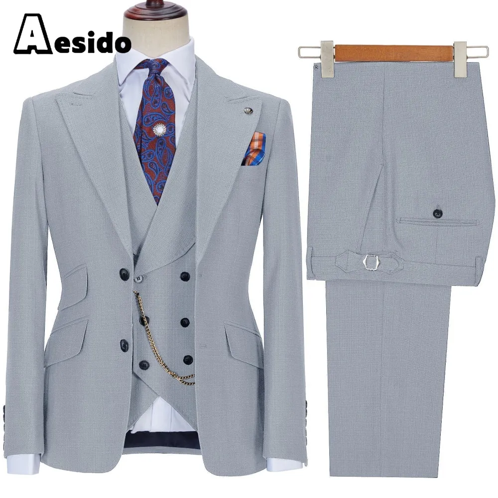 3 Pieces Business Mens Suit Slim Fit Peak Lapel Flat Blazer For Wedding (Blazer vest Pants)