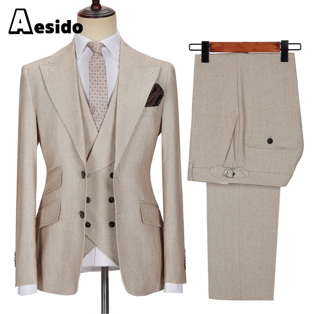 3 Pieces Business Mens Suit Slim Fit Peak Lapel Flat Blazer For Wedding (Blazer vest Pants)