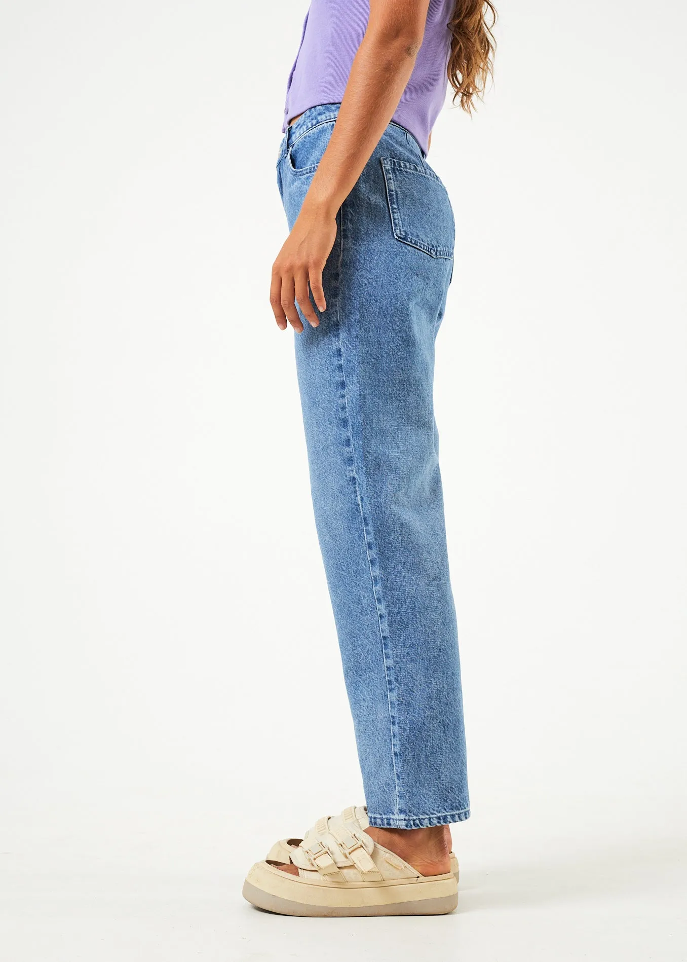 AFENDS Womens Shelby - Denim Wide Leg Jeans Long - Worn Blue