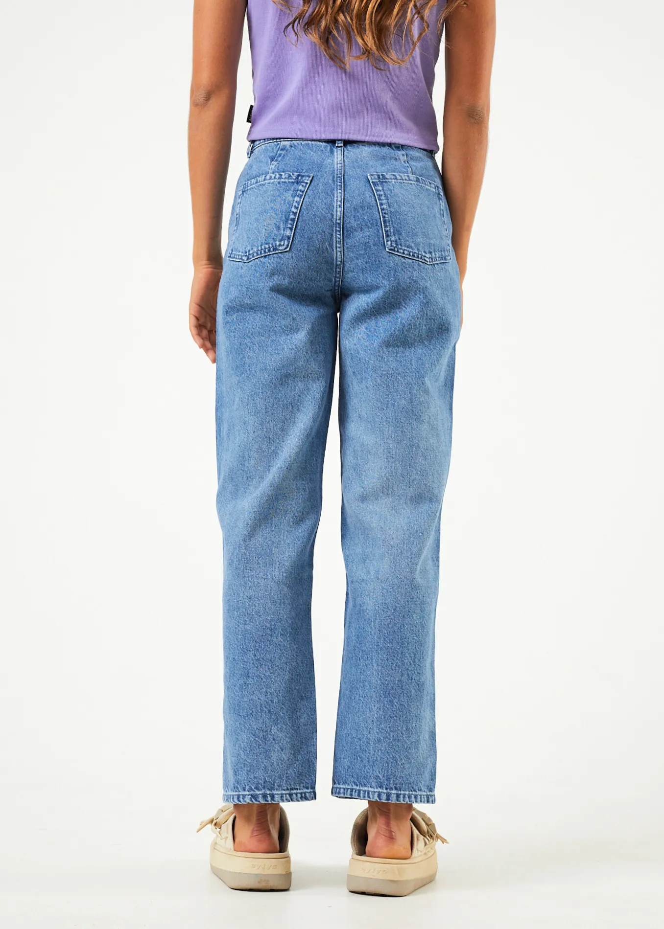 AFENDS Womens Shelby - Denim Wide Leg Jeans Long - Worn Blue