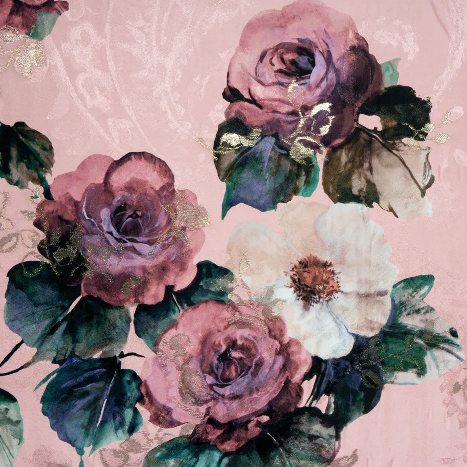 Antique Rose Printed Metallic Jacquard Silk (A 2.40m Piece)