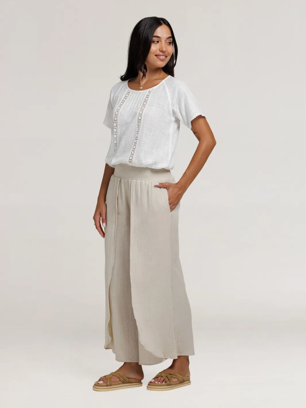 Asana Cotton Wrap Pants Stone