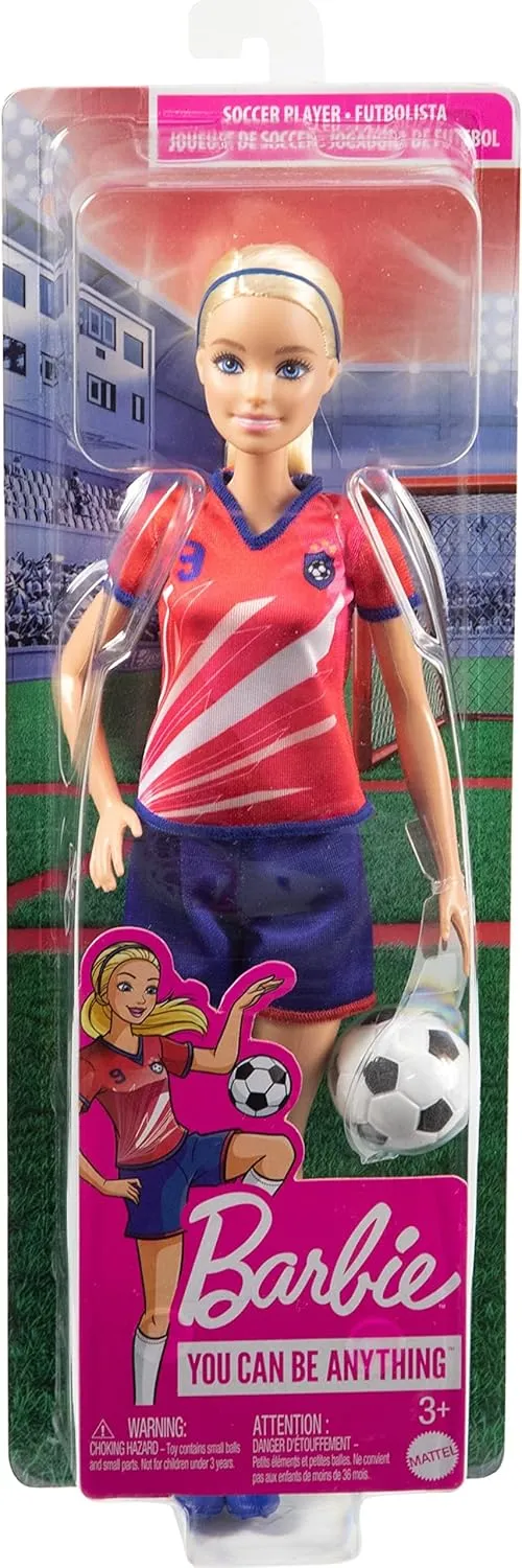 Barbie Soccer Blonde Hair Ponytail Doll with Colorful #9 Uniform, Soccer Ball, Cleats, Tall Socks, Great Sports-Inspired Gift for Ages 3 and Up