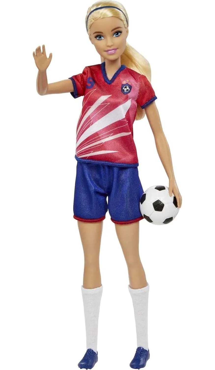 Barbie Soccer Blonde Hair Ponytail Doll with Colorful #9 Uniform, Soccer Ball, Cleats, Tall Socks, Great Sports-Inspired Gift for Ages 3 and Up