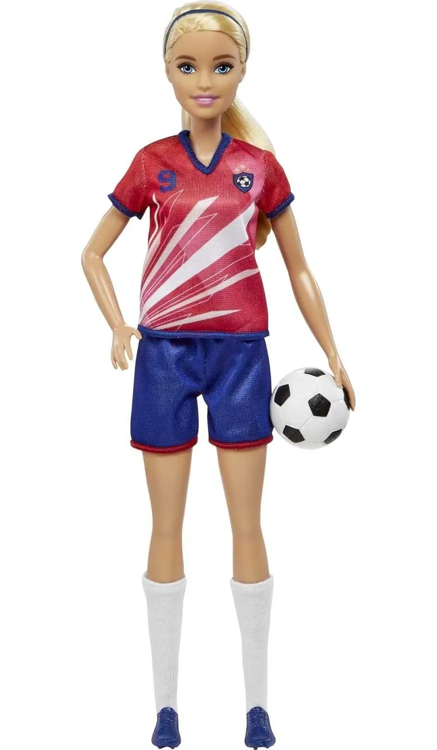 Barbie Soccer Blonde Hair Ponytail Doll with Colorful #9 Uniform, Soccer Ball, Cleats, Tall Socks, Great Sports-Inspired Gift for Ages 3 and Up