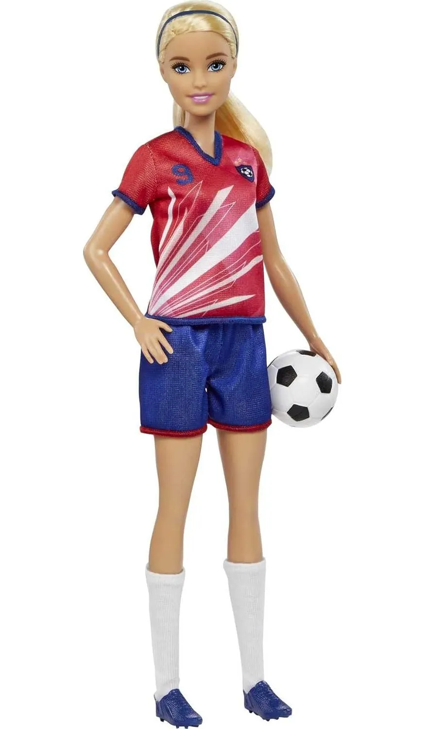 Barbie Soccer Blonde Hair Ponytail Doll with Colorful #9 Uniform, Soccer Ball, Cleats, Tall Socks, Great Sports-Inspired Gift for Ages 3 and Up