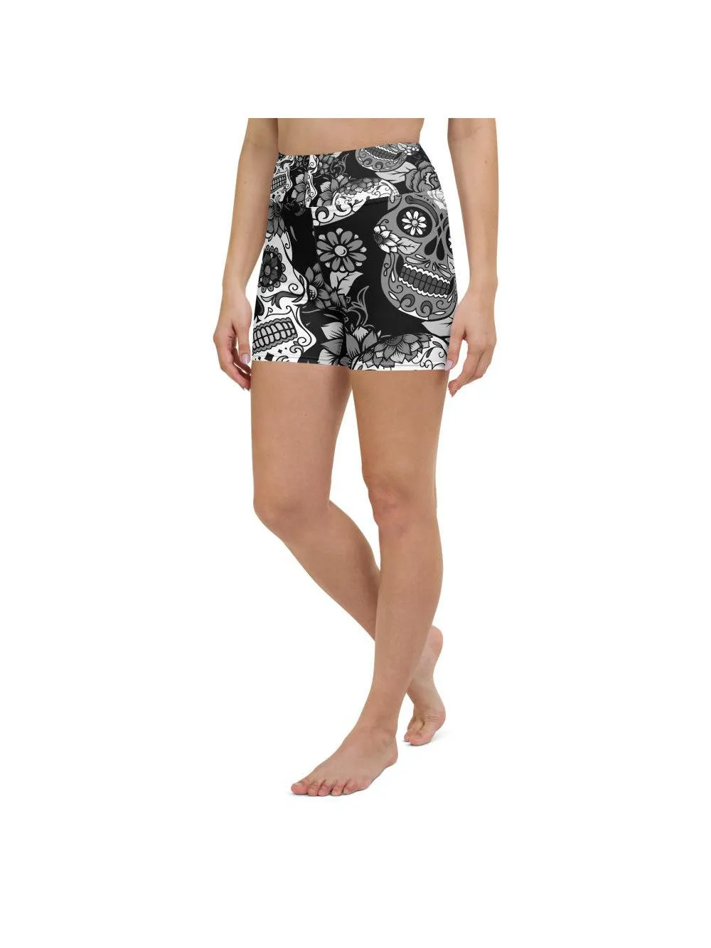 Black & White Sugar Skull Yoga Shorts