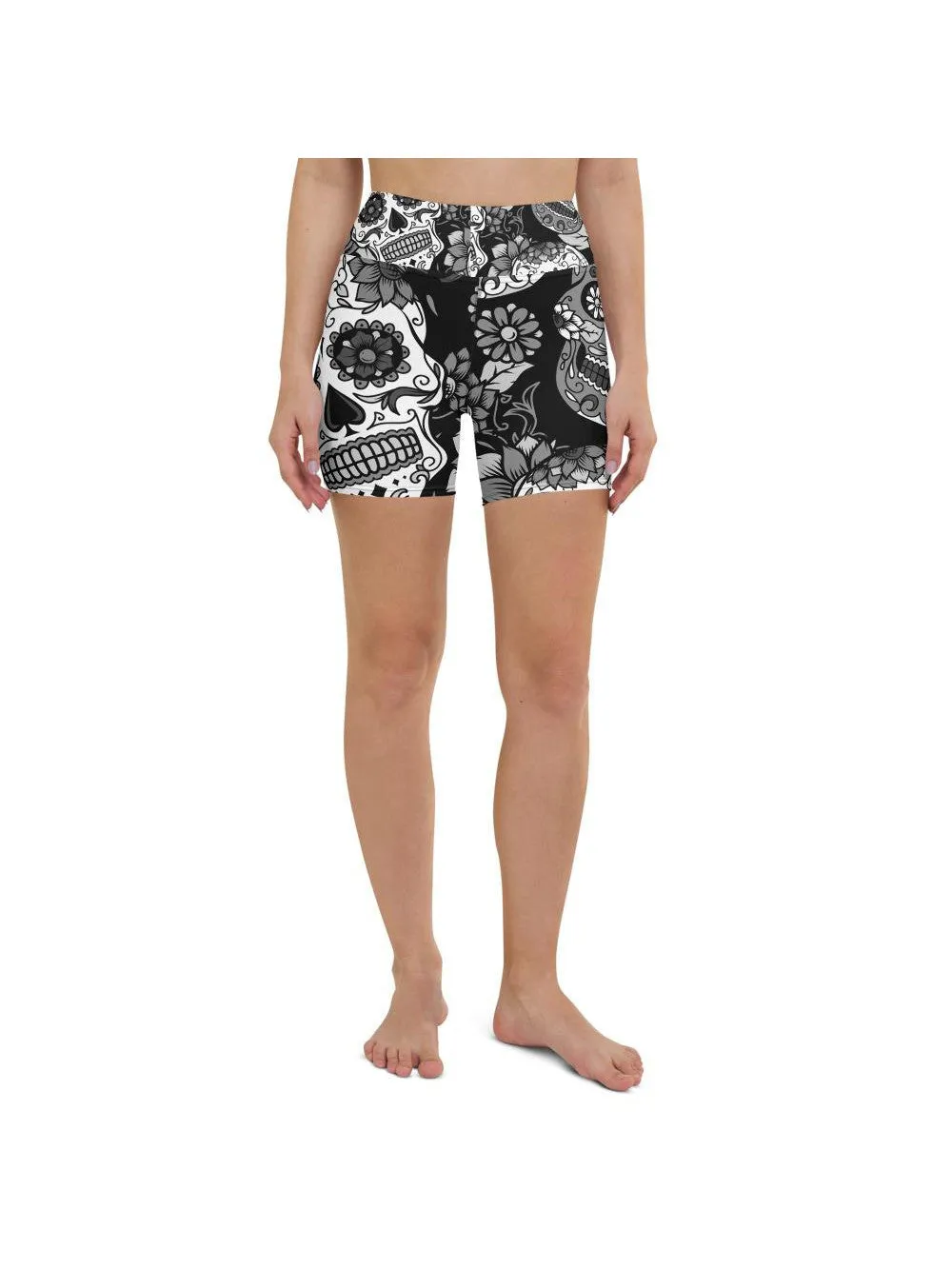 Black & White Sugar Skull Yoga Shorts