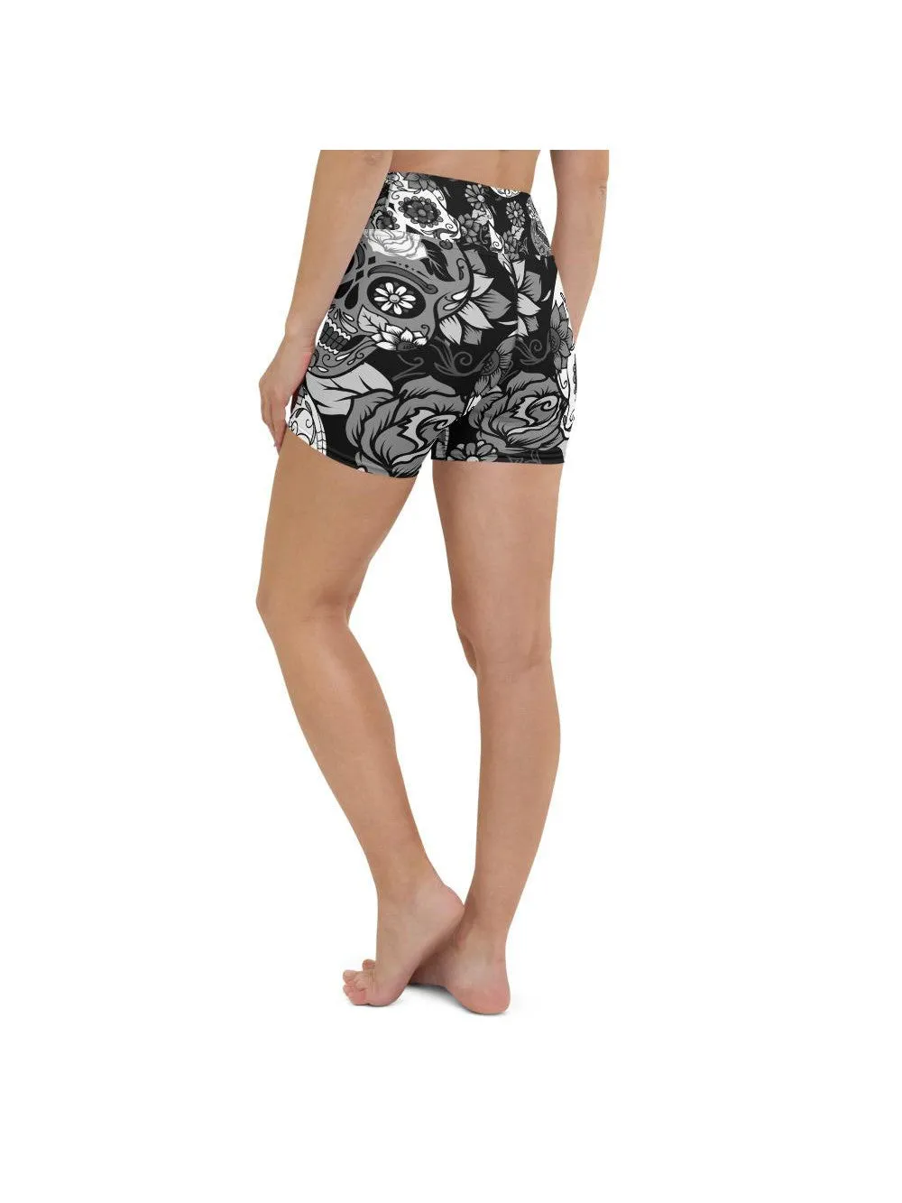 Black & White Sugar Skull Yoga Shorts