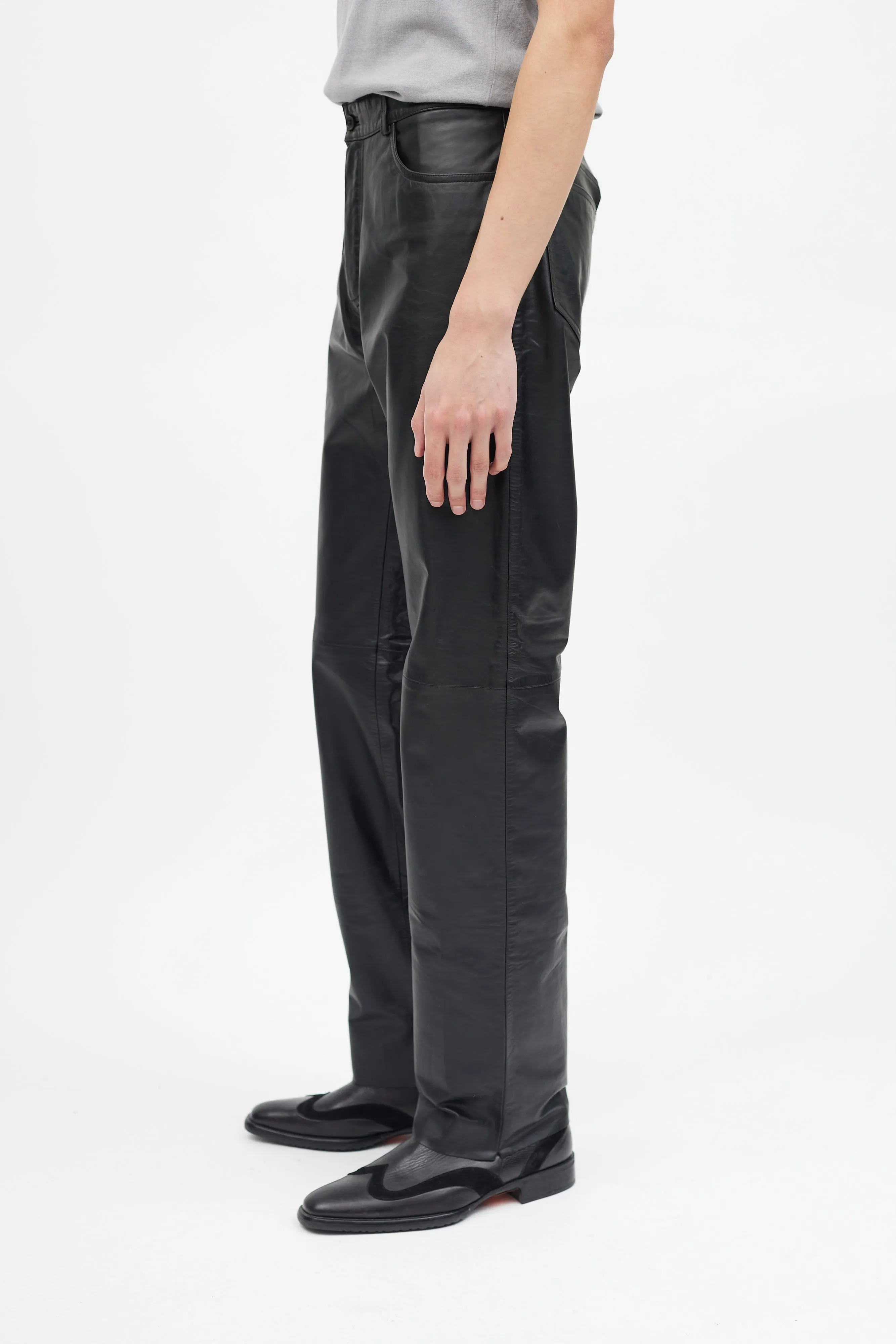 Black Leather Five Pocket Pants