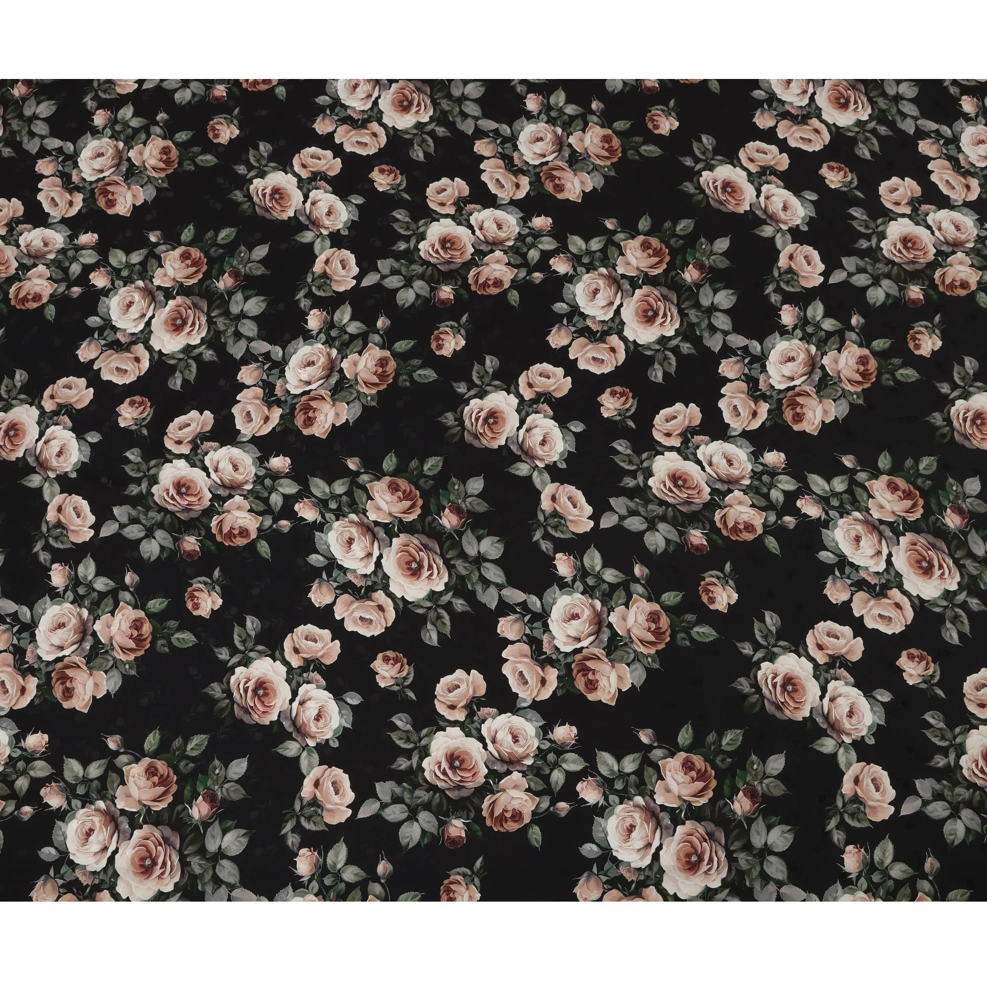 Black Rose Floral Pure Silk Satin Fabric - 140 cm Width, Made in Italy-D20739