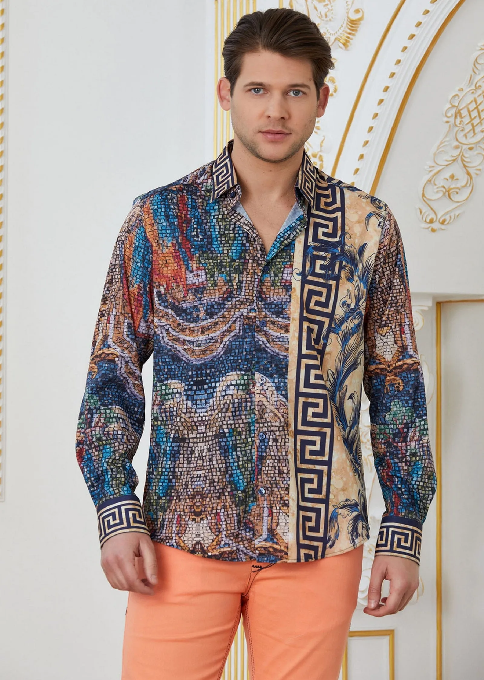 Blue Brown Mosaic Border Shirt