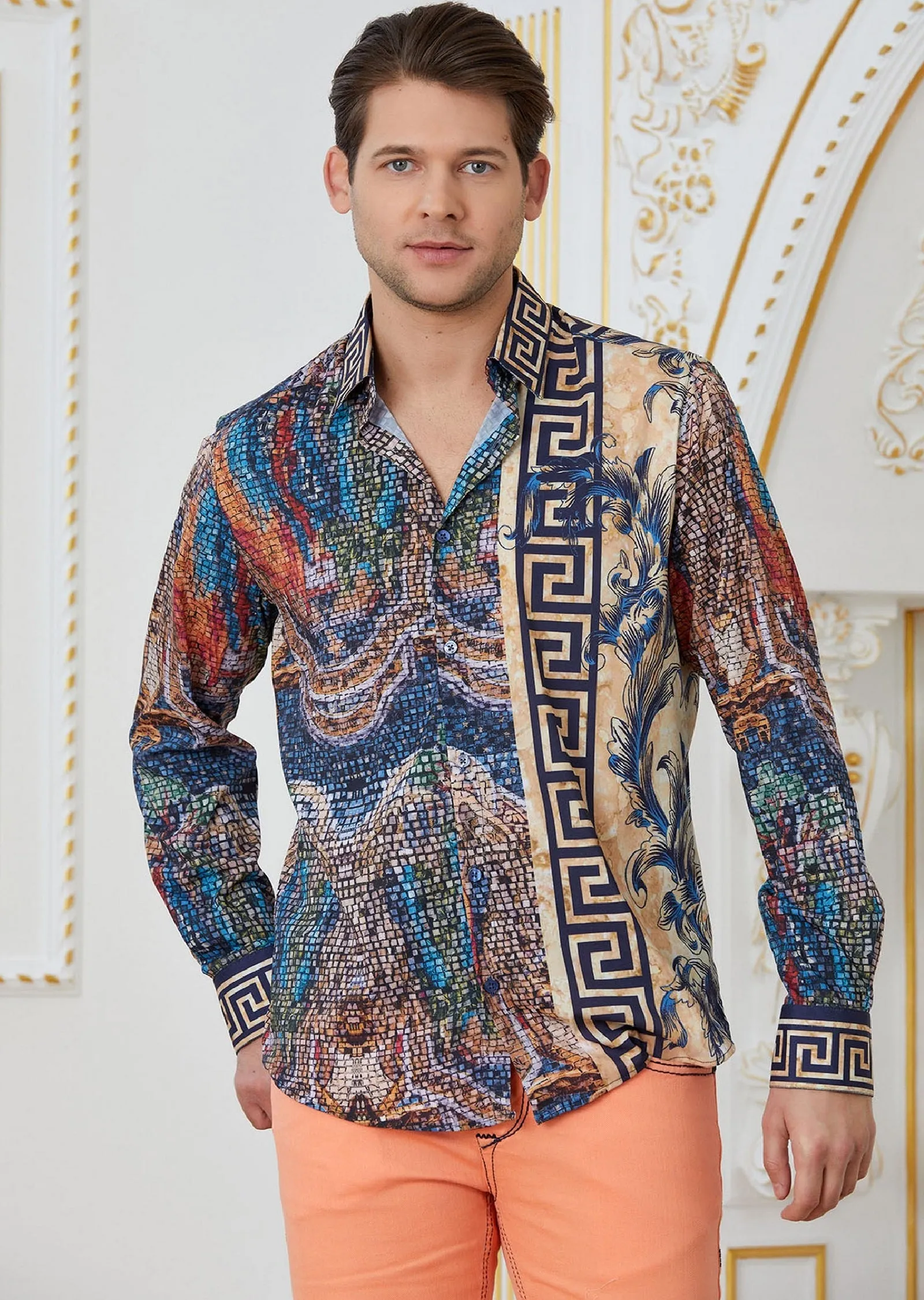 Blue Brown Mosaic Border Shirt