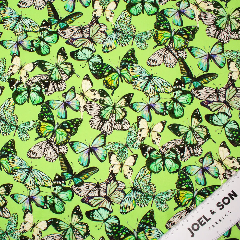 Butterfly Printed Green Silk Satin