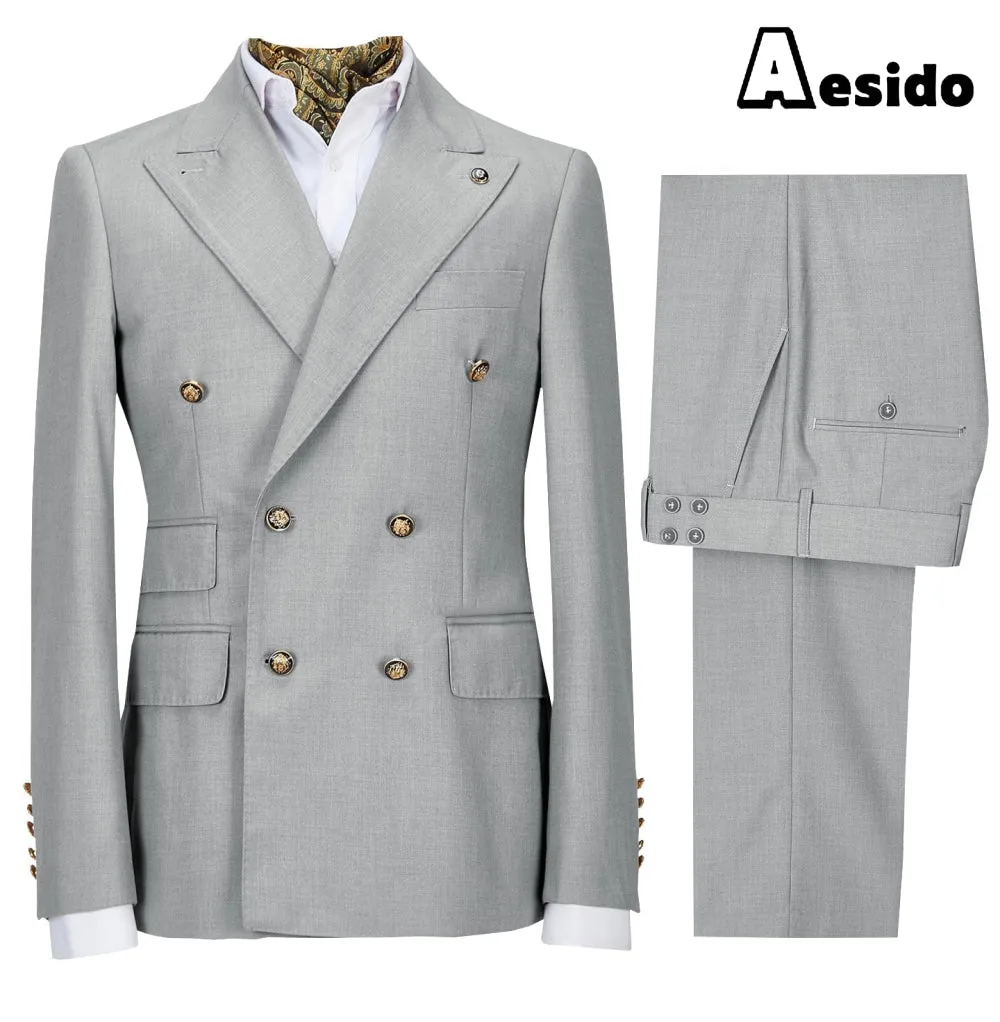 Casual Men's Suit Slim Fit Double Breasted 2 Piece (Blazer Pants)