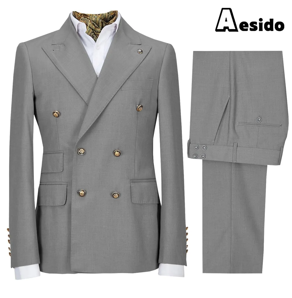 Casual Men's Suit Slim Fit Double Breasted 2 Piece (Blazer Pants)