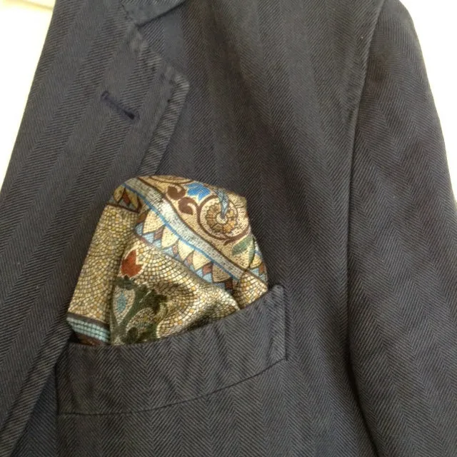 'Collins Mosaic' 100% Silk MENS pocket square 32cm