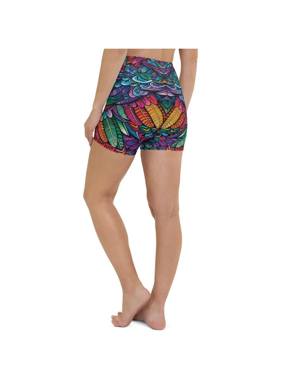 Colorful Feathers Yoga Shorts