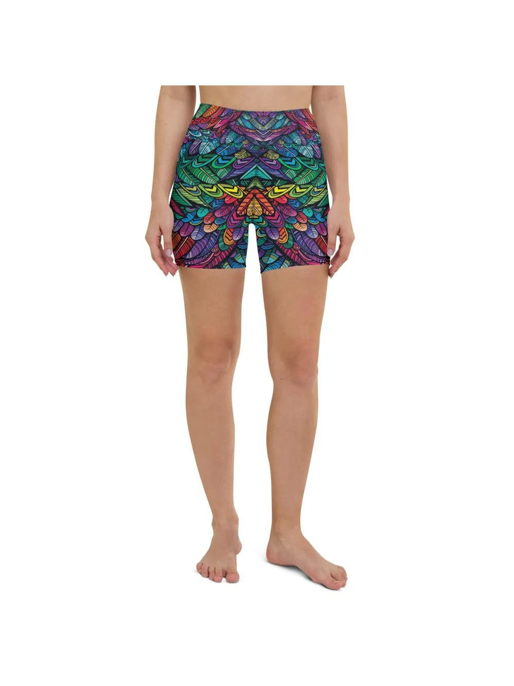 Colorful Feathers Yoga Shorts