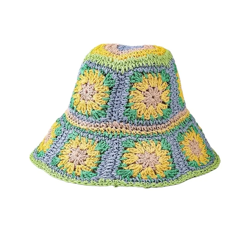 Crochet Bucket Hat Flower Lilac Green