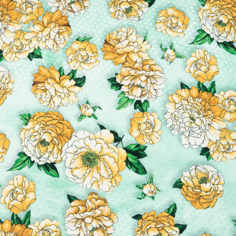 Deep Yellow Floral Printed Mint Green Silk Jacquard