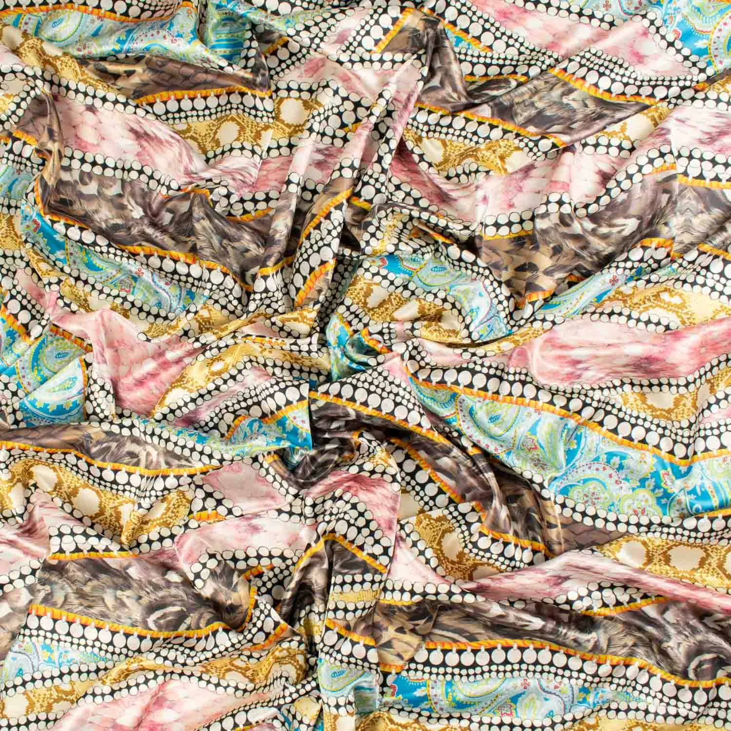 Digital Printed Satin Design-30 Baby Pink & Teal Quilting Wave