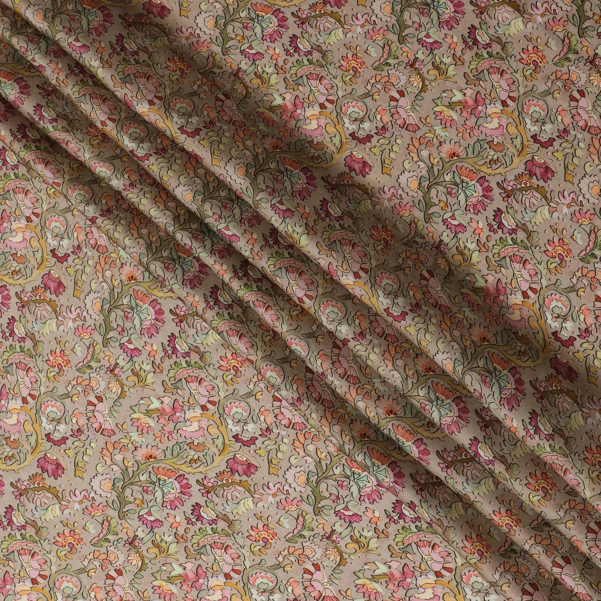 Elegant Indian Modal Satin Fabric - Peachy Floral Print, 110 cms Width - Perfect for Apparel and Crafts-D19215