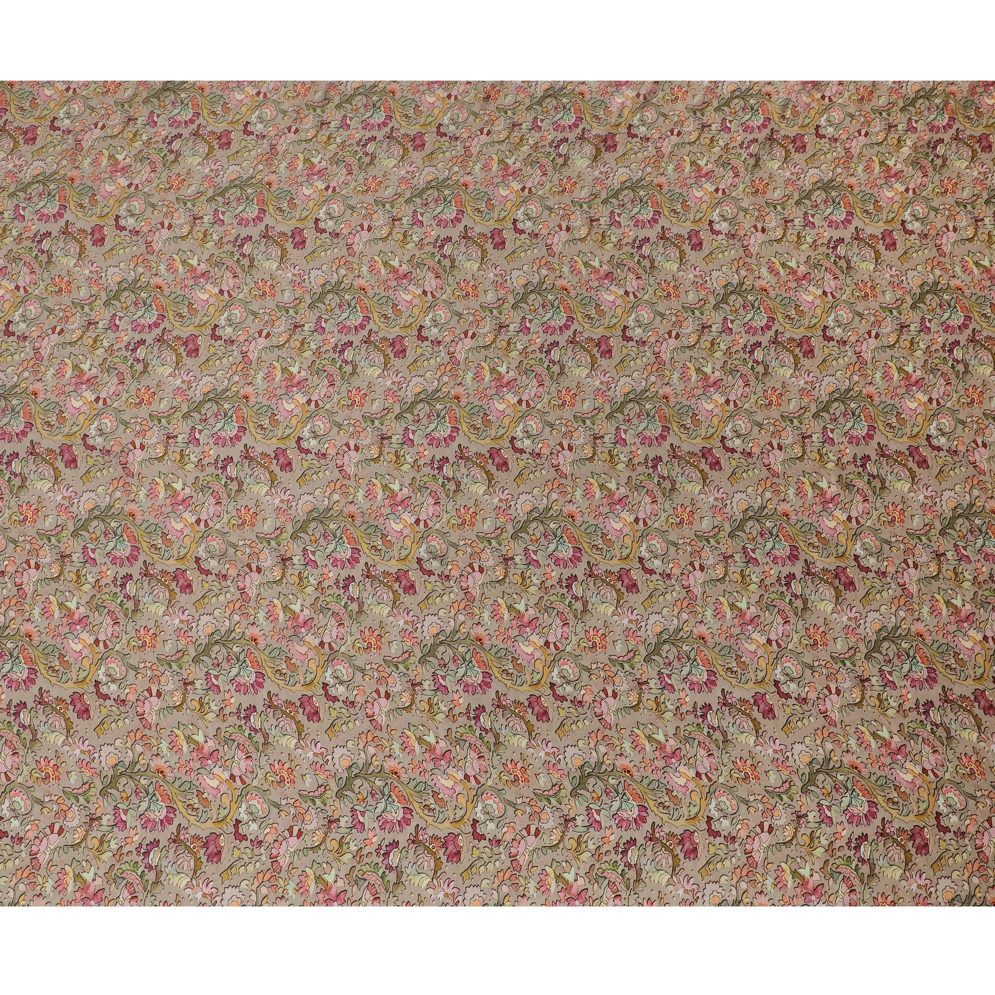 Elegant Indian Modal Satin Fabric - Peachy Floral Print, 110 cms Width - Perfect for Apparel and Crafts-D19215