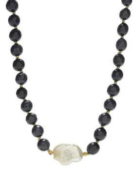 Ellinor Short Necklace - blue agate/pearl