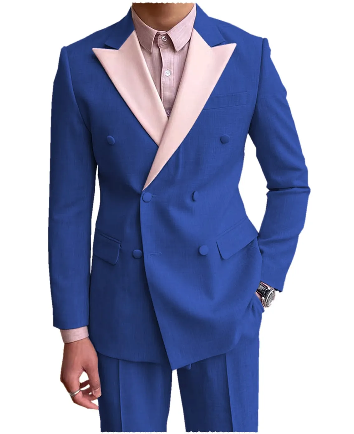 Fashion Double Buttons Peak Lapel Men Suit（Blazer Pants）