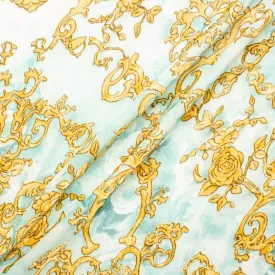 Gold Filigree & Pale Blue Devoré Velvet