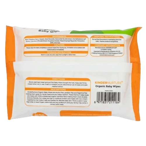 KinderNurture Organic Baby Wipes, 20 wipes (Pack Of 5) Exp:  03/26