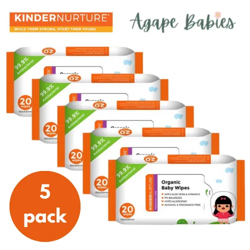 KinderNurture Organic Baby Wipes, 20 wipes (Pack Of 5) Exp:  03/26