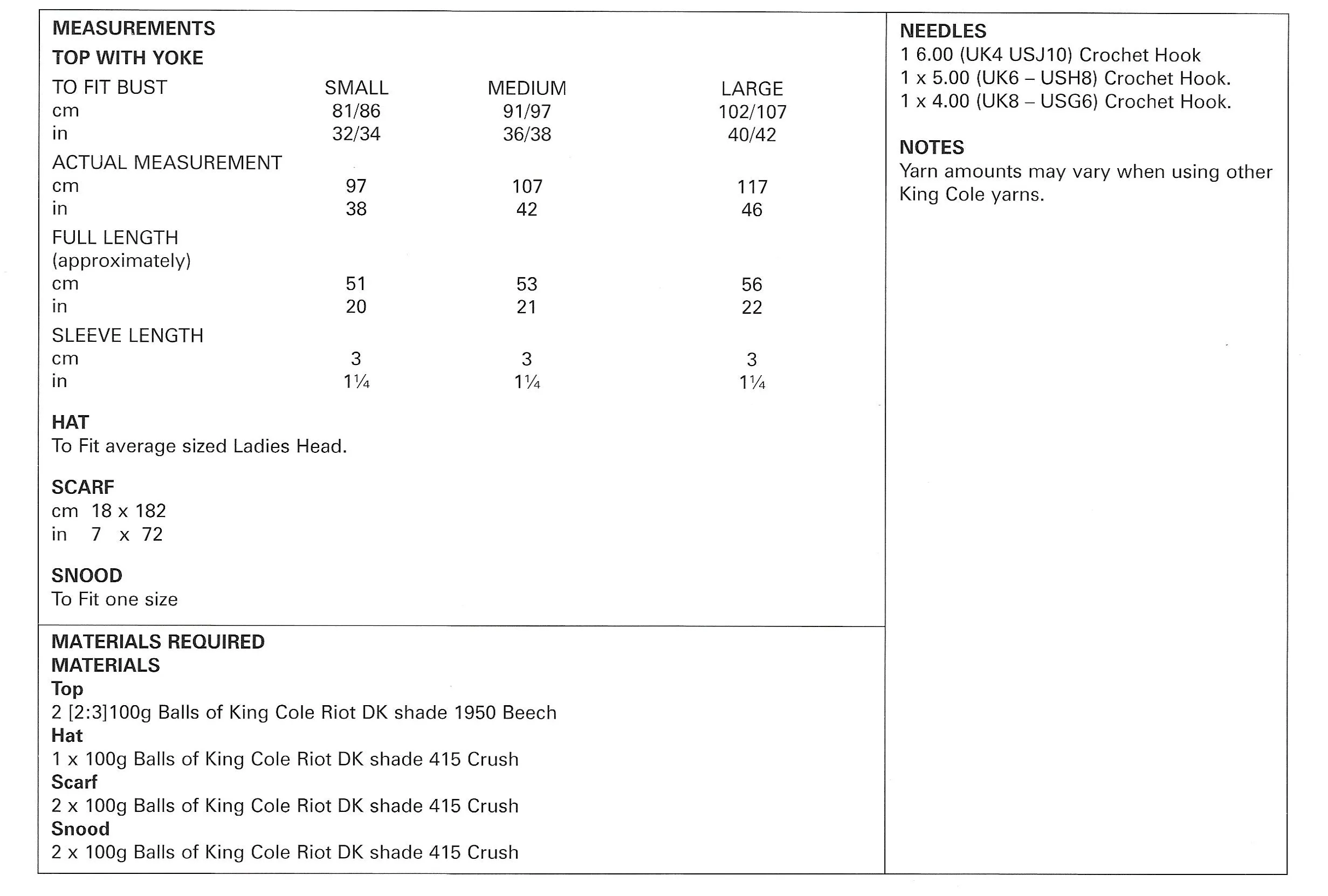King Cole 4763 Top with Yoke Plus Accessories DK Crochet Pattern