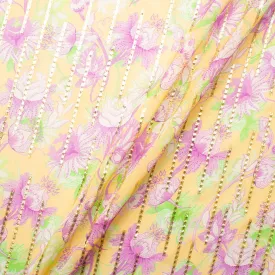 Lilac & White Floral Printed Silk Metallic Jacquard