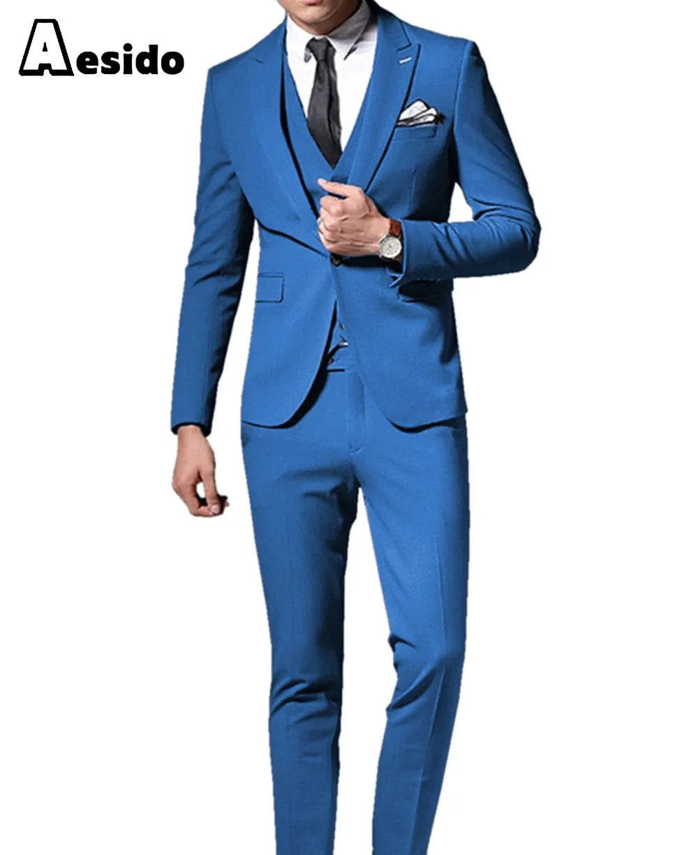 Men Suit 3 Pieces Peak Lapel Single Breasted Jacket (Blazer vest Pants)