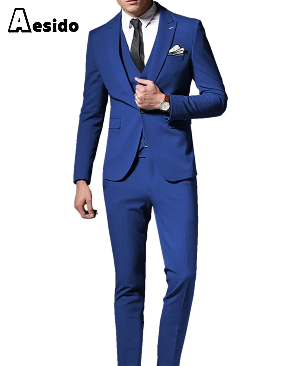 Men Suit 3 Pieces Peak Lapel Single Breasted Jacket (Blazer vest Pants)