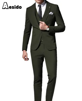 Men Suit 3 Pieces Peak Lapel Single Breasted Jacket (Blazer vest Pants)