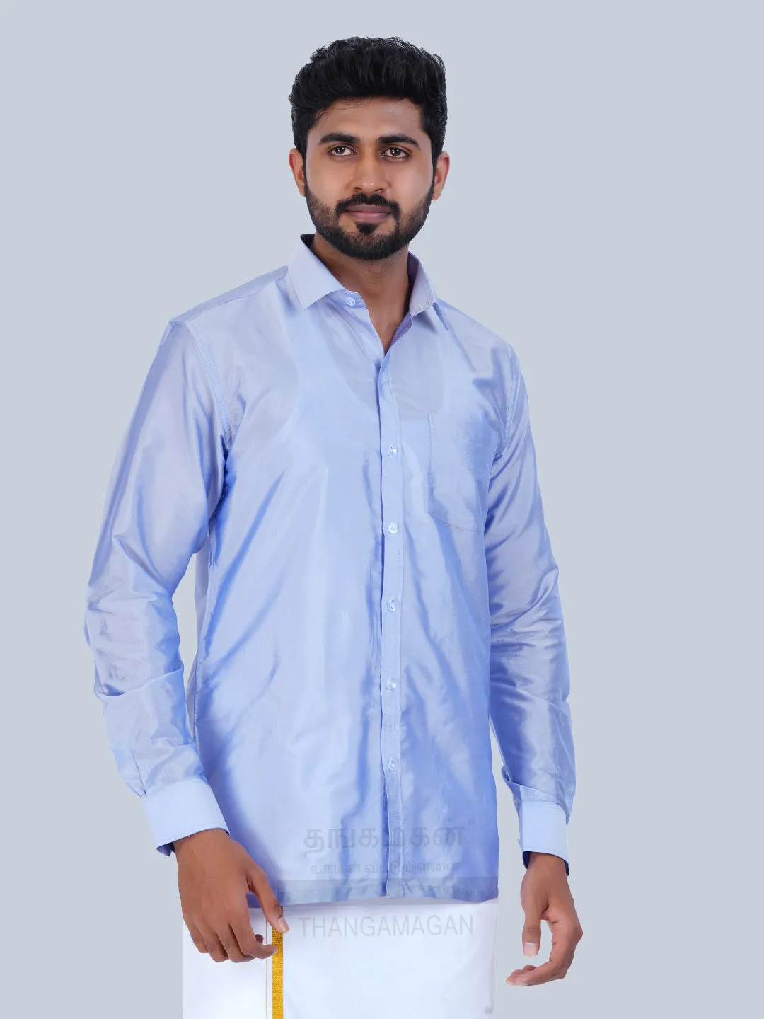 Men's Karishma Fullhand Shirt Only Steel Blue  - Thangamagan