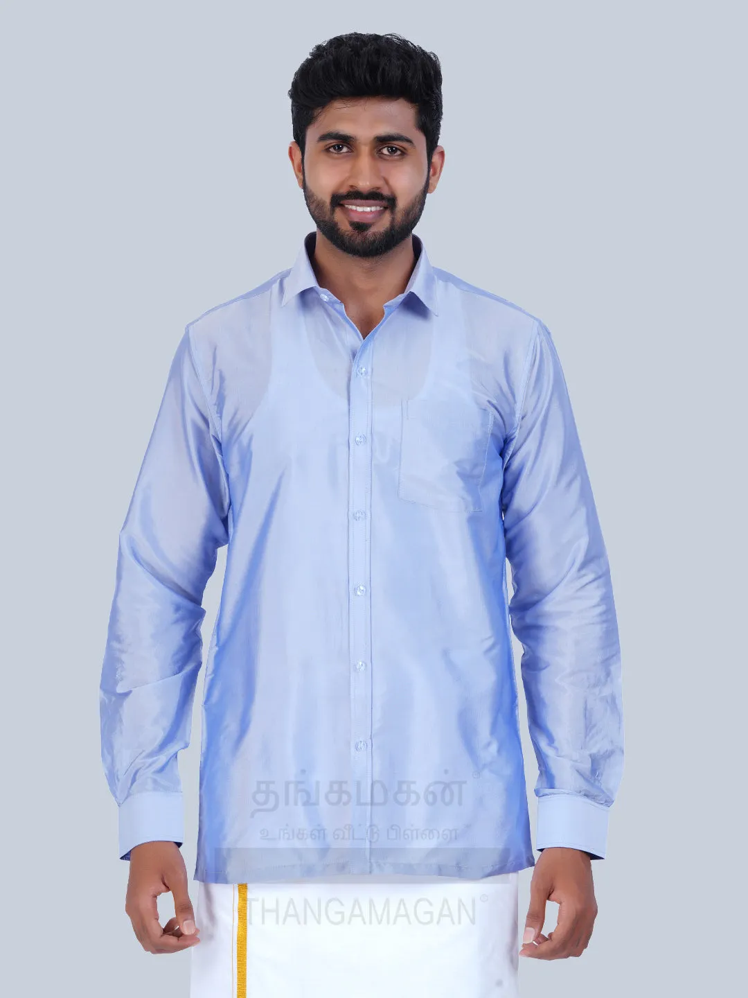 Men's Karishma Fullhand Shirt Only Steel Blue  - Thangamagan