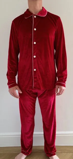 Men's Luxury Red Velvet Straight Leg Pyjamas