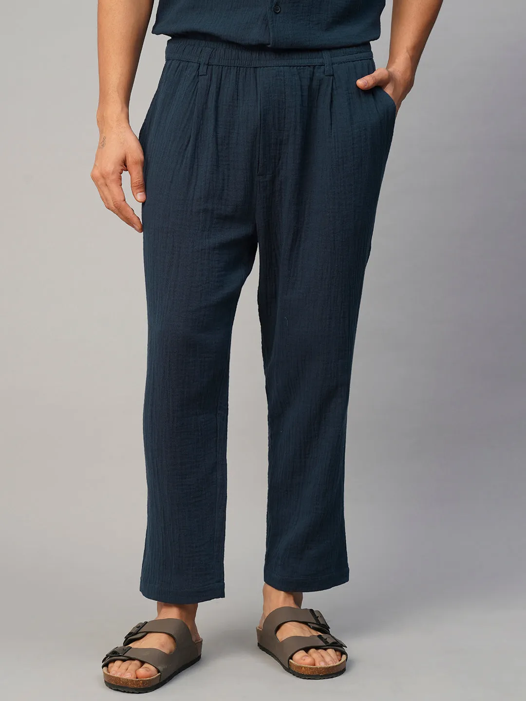 Men's Navy Cotton Loose Fit Pant