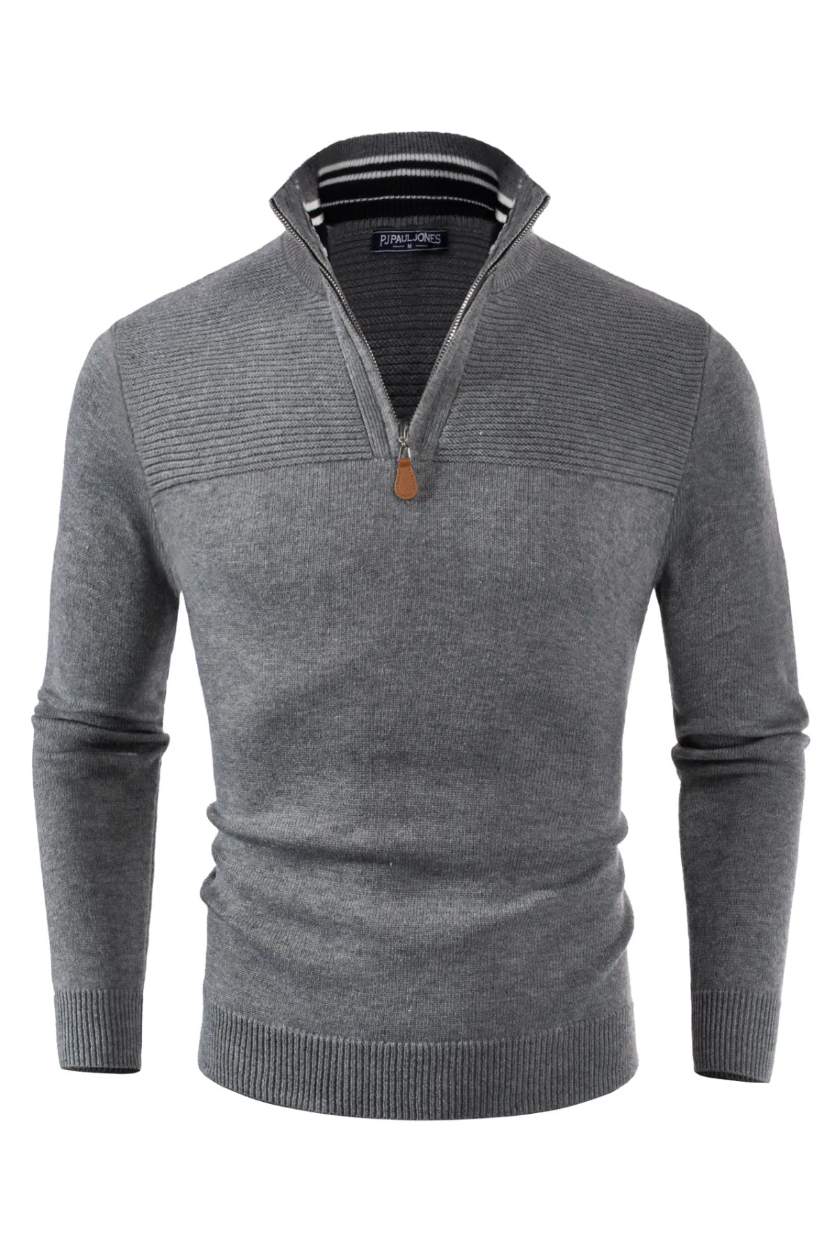 Men's Quarter Zip Sweater Slim Fit Casual Pullover Sweater Mock Neck Polo Sweaters