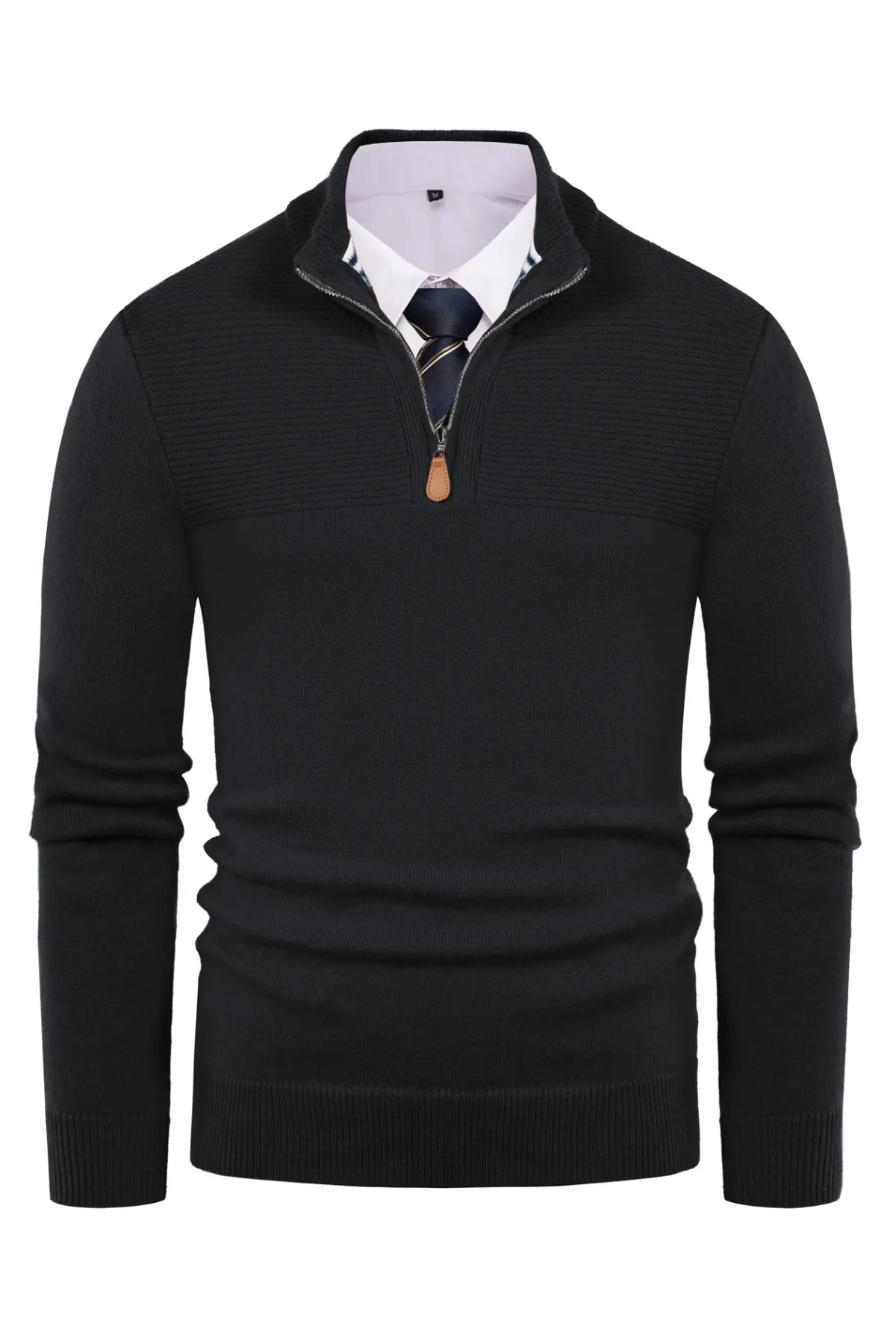 Men's Quarter Zip Sweater Slim Fit Casual Pullover Sweater Mock Neck Polo Sweaters