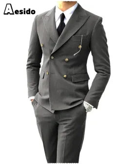 Men's Suit Peak Lapel Double Breasts Jacket (Blazer Pants)