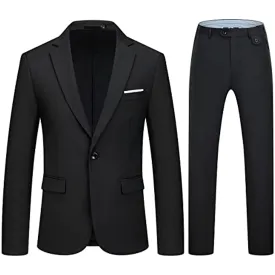 Mens Suits 2 Piece Slim Fit Casual One Button Solid Suits