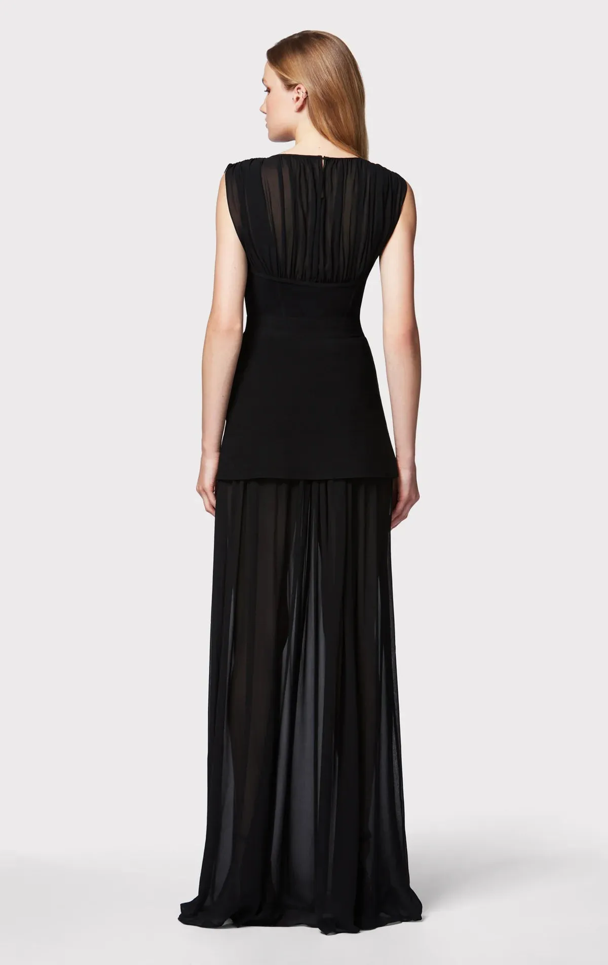 Milano Corest Silk Chiffon Ruched Gown - Black