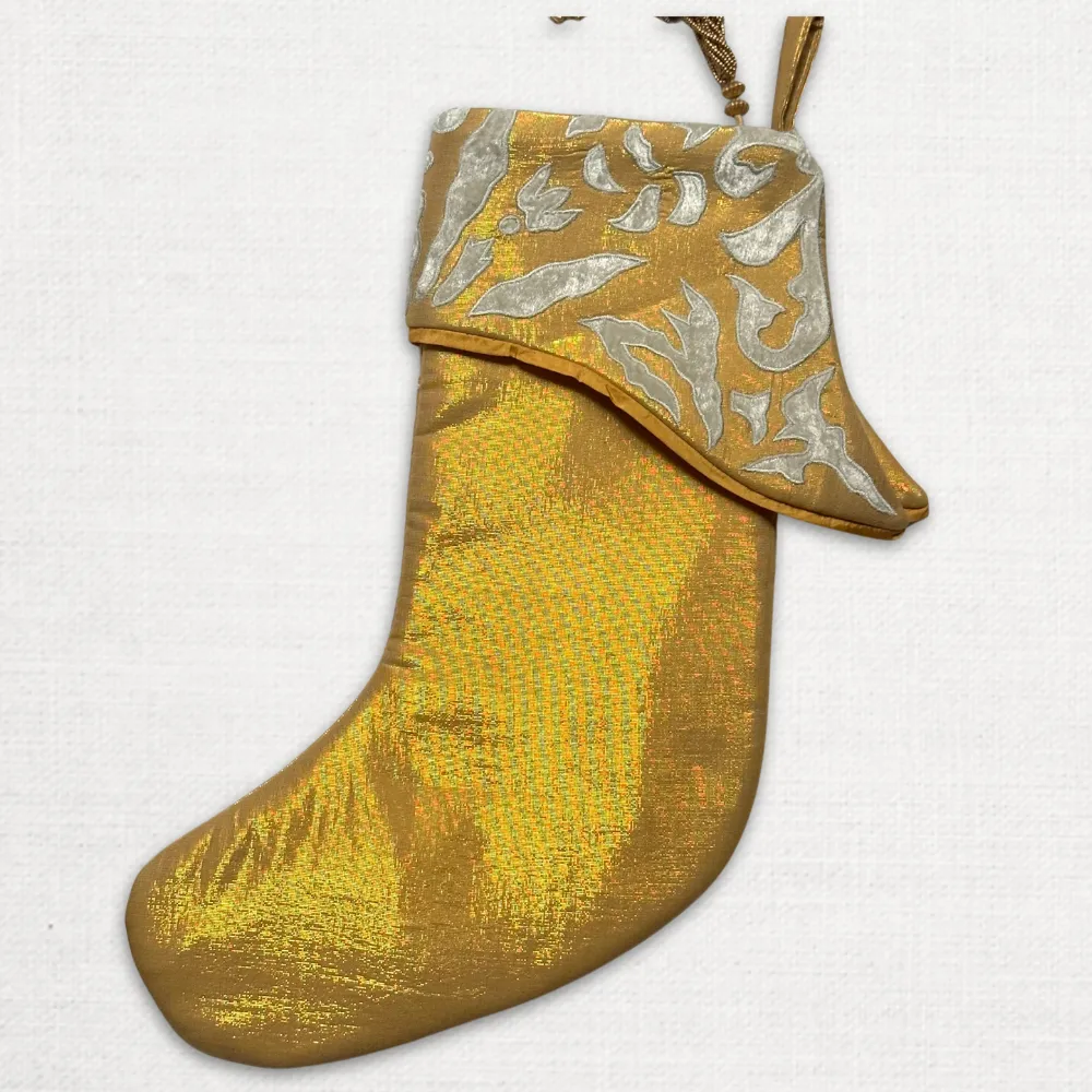 Monaco Embroidered Silk Velvet Holiday Stocking in Gold Lurex