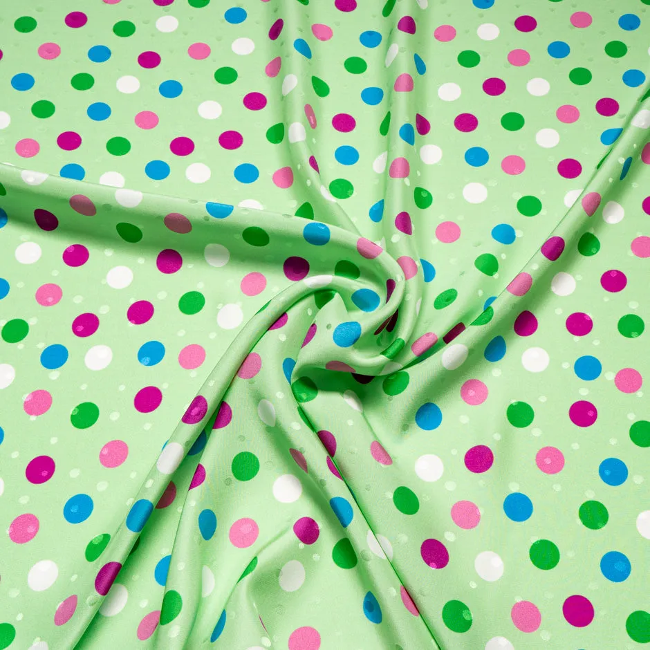 Multi-Coloured Spot Printed Green Silk Jacquard